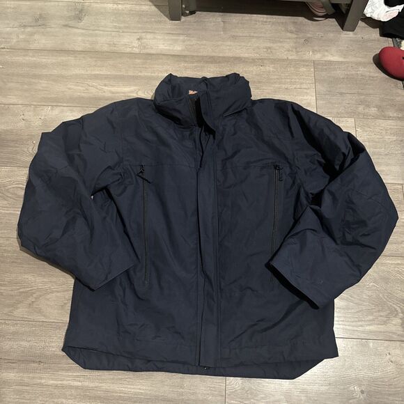 Duluth Trading Full Zip Hooded Fleece Lined Windbreaker Jacket Men’s L Navy Blue - Picture 1 of 4